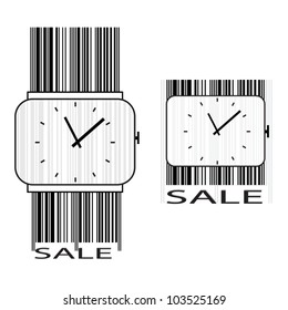 Sale label stylized as a clock and barcode.