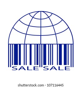 Sale label stylized as a globe and barcode. Vector Illustration.