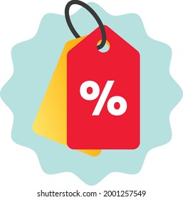 Sale label tag with percentage sign. Discount offer tag, shopping coupon symbol. Vector shopping label.