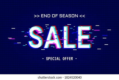 sale label text in glitch and neon light color effect