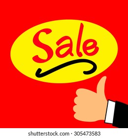 Sale label with thumb up vector.