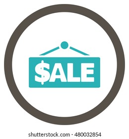Sale Label vector bicolor rounded icon. Image style is a flat icon symbol inside a circle, grey and cyan colors, white background.