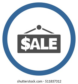 Sale Label vector bicolor rounded icon. Image style is a flat icon symbol inside a circle, cobalt and gray colors, white background.