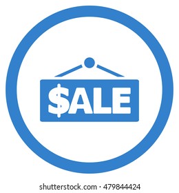 Sale Label vector rounded icon. Image style is a flat icon symbol inside a circle, cobalt color, white background.