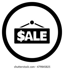Sale Label vector rounded icon. Image style is a flat icon symbol inside a circle, black color, white background.