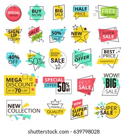 Sale labels collection. Modern vector illustration labels for shopping, e-commerce, product promotion, social media stickers, marketing.