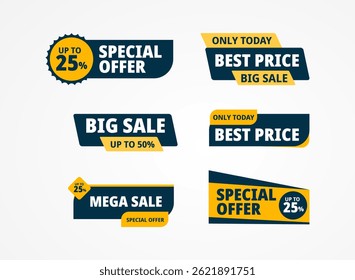 Étiquettes de vente. Étiquettes à prix réduit, badges d'offre spéciale et bannières promotionnelles ensemble d'Images vectorielles isolées illustrant des prix à prix réduit