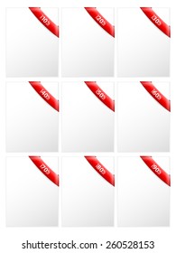 Sale labels with discount text on a white background.
