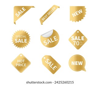 Sale labels gold isolated on white background. sale tags. Ribbon sale banners. Vector illustration