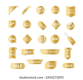 Sale labels gold on white background. Set sale tags. Ribbon sale banners. Vector illustration