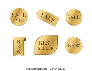 Sale labels gold. sale tags. Gold starburst stickers. Ribbon sale banner. Discount labels. Vector illustration