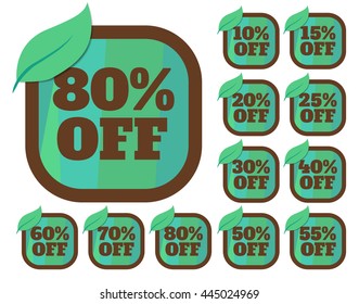 Sale labels with green leaves