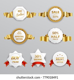 Sale labels realistic set with ribbons isolated realistic vector illustration