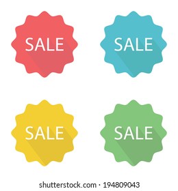 Sale labels set. Flat design with long shadow. Vector illustration