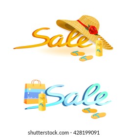 Sale labels for summer vacation. Vector illustration.