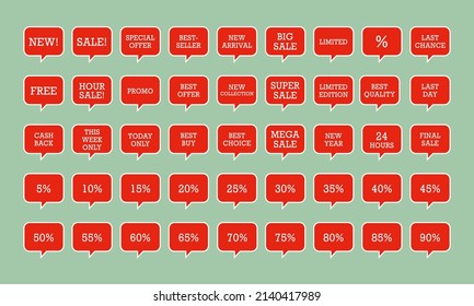Sale Labels Tags Stickers Shop eShop Web Online Store Icons Offer Badge Banners Retail Deals Promotion Price Discount Cartoony Comic Vector Set Collection All Percentage Promo Deal Funny Sketchy Retro