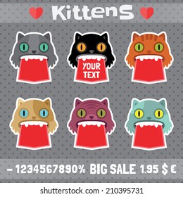 Sale labels vector set. Kittens.
