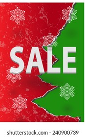 Sale latter on Christmas tree, torn paper background