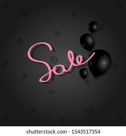 Sale lettering. Background with skulls and black balloons. Idea for Black Friday