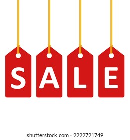 Sale lettering with labels and strings. Vector illustration