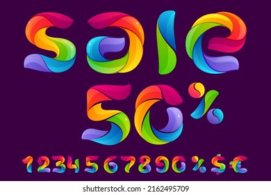 Sale lettering with numbers set, percent, and currency sign. Funny art made of twisted lines. Perfect for Special offer banner, Black Friday advertising, discount flyers, and Super promo advertising.