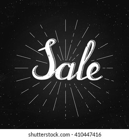Sale - lettering on the chalk background with percents. Vector illustration of discount. Background or banner.