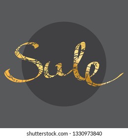 Sale Lettering on gray background. Creative gold font. Template for flyers, banners, web sites.