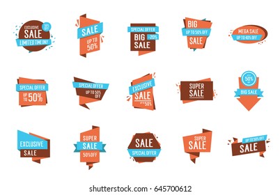 Sale lettering on origami banners set