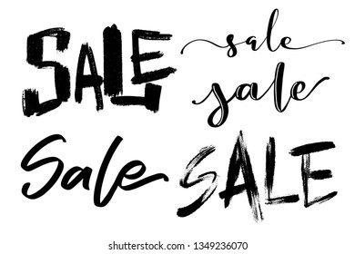 Sale lettering signs. Hand drawn words. Vector calligraphy. Ink calligraphy sale word in different styles.