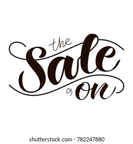 Sale lettering typography. Modern calligraphy. Vector illustration on white background as poster, postcard, card, invitation template. Concept winter advertising. Black written text