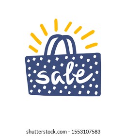 Sale lettering in vector. Hand drawn colorful phrase on a bag. Positive vibes from a new purchase.