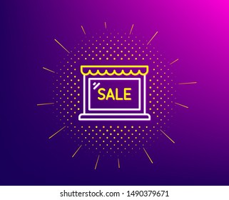 Sale line icon. Halftone pattern. Shopping store discounts sign. Clearance symbol. Gradient background. Sale line icon. Yellow halftone pattern. Vector