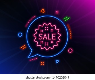 Sale line icon. Neon laser lights. Shopping discount sign. Clearance symbol. Glow laser speech bubble. Neon lights chat bubble. Banner badge with sale icon. Vector