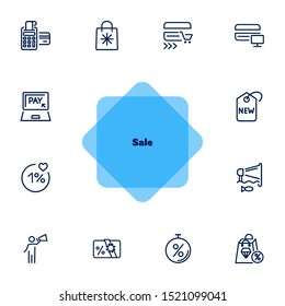 Sale line icon set. Payment, bag, credit card. Store concept. Can be used for topics like shopping, special offer, discount