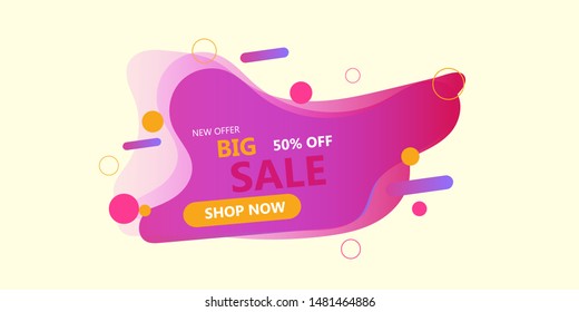 Sale liquid background vector banner design abstract. Discount template concept offer poster. Marketing flyer element promotion. Gradient decoration advertising