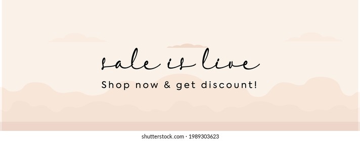 sale is live. sale is live announcement banner and facebook cover. sale is live in hand written font with light pink background. live sale announcement cover for social media. 
