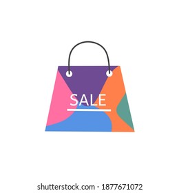 Sale logo text design on colorful shop bag vector illustration. Icon used for business marketing. Shop and mall offer concept. Flat design style, isolated on white background