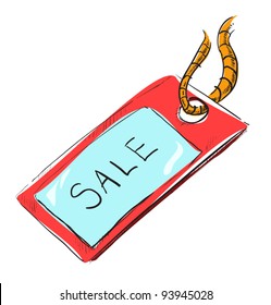 Sale luggage tag icon. Hand drawing vector sketch doodle illustration in childish and funny style.