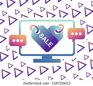Sale, markdown, discount sale percent on High-quality computer display, monitor screen. Reduced Prices. Special offer. Shopping badge with percentage discount.