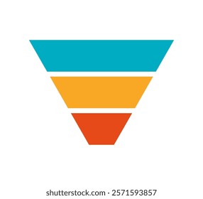 Sale marketing funnels set. Business pyramid template with three steps. Funnel diagram 3 steps template. Filter level icon. Infographic cone chart. Vector illustration isolated on white background.