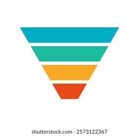 Sale marketing funnels set. Business pyramid template with four steps. Funnel diagram 4 steps template. Filter level icon. Infographic cone chart. Vector illustration isolated on white background.