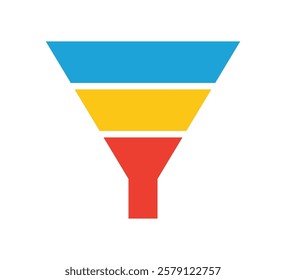 Sale marketing funnels set. Business pyramid template with three steps. Funnel diagram 3 steps template. Filter level icon. Infographic cone chart. Vector illustration isolated on white background.