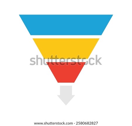Sale marketing funnels set. Business pyramid template with three steps. Funnel diagram 3 steps template. Filter level icon. Infographic cone chart. Vector illustration isolated on white background.
