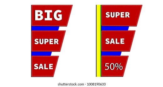 The sale marks and labels set of labels for design on a red background.