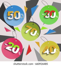 Sale marks vector set. Template vector illustration cartoon design flat with long shadows. Discount promotion best offer super sale black Friday day high quality modern colorful. 