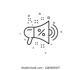 Sale megaphone line icon. Discount shopping sign. Clearance symbol. Geometric shapes. Random cross elements. Linear Sale megaphone icon design. Vector