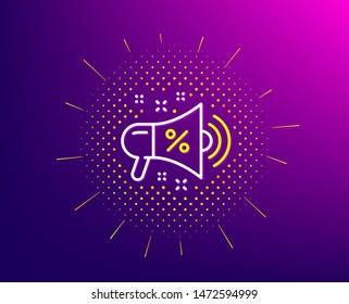 Sale megaphone line icon. Halftone pattern. Discount shopping sign. Clearance symbol. Gradient background. Sale megaphone line icon. Yellow halftone pattern. Vector