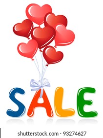 Sale message with heart balloons