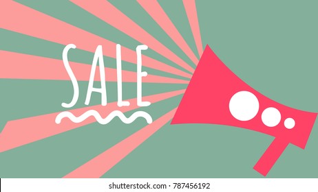 SALE message from retro megaphone in vintage color style for discount item in shop, store in valentine period
