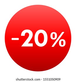 Sale - minus 20 percent - red gradient tag isolated - vector illustration